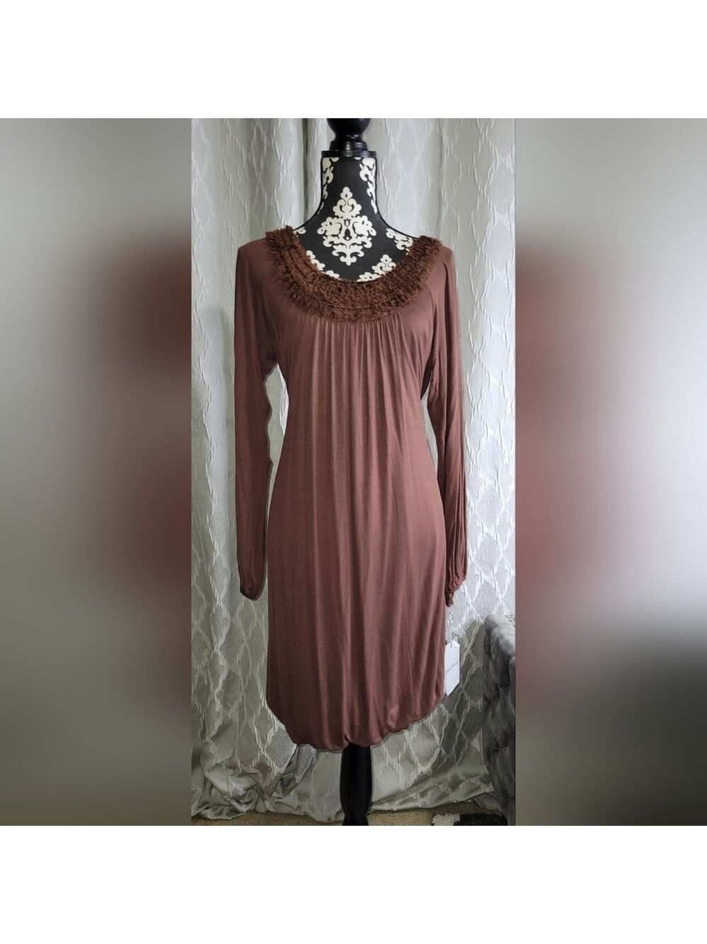 Urban Mango Brown Long Balloon Sleeve Dress